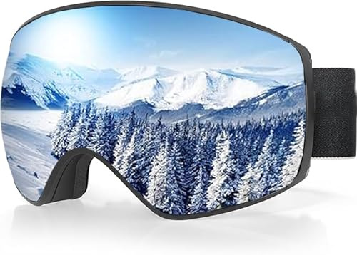 faliring Skidglasögon barn, skidor snowboard glasögon glasögonbärare snowboardglasögon snöglasögon speglade för junior pojkar flickor tonåringar 5–16 år (svart)
