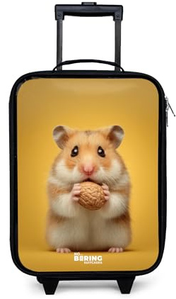 NoBoringSuitcases© Kinderkoffer Klein Reise Trolley Reisekoffer Kleine | 48x31x19 cm - Kinder Koffer Luggage mit LED Rollen Suitcase Hamster - Walnuss
