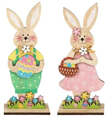 2 Stück Osterhase Deko,Ostern Hase Holz Aufsteller für Easter Draußen Osterhasen Gartenstecker Oster Innen Kaninchen Osterdekoration Outdoor Bunny Aufhängen Garten Osterdekorationen,zum Osterschmuck