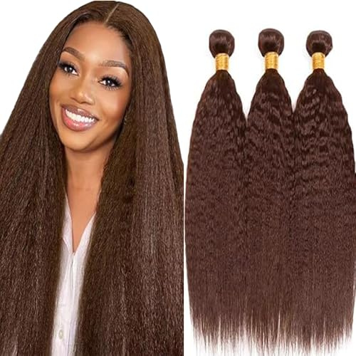 Hxxcoup 30 32 34 Pollici Extensions Echthaar Tressen Human Hair Bundles Yaki Wave Human Hair Bundles for Sew #4 Chocolate Brown Color Tessitura Capelli Veri for Women Minimal Smell Low Tangle