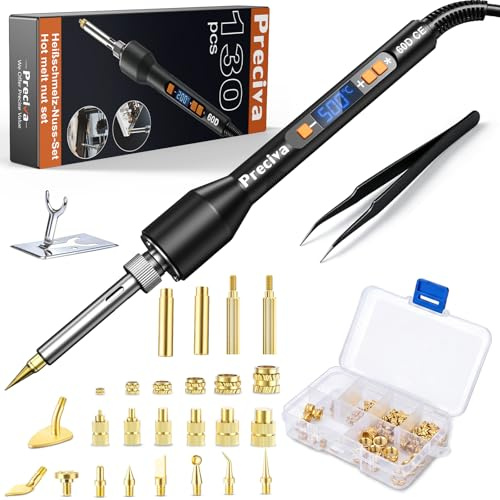 Preciva M2-M8 Heat Set Insert Tool Kit for 3D Printing Inserts,130PCS Threaded Inserts Set,Insert Tips&Adapter,60W Digital Soldering Iron,200-500℃,for 3D Printing and Plastic