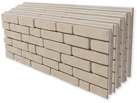 HEXIM Fassadenpaneele 6 Stück 121x50cm EPS Styropor Acrylbeschichtung Steinoptik Weiß - 3D Fassadenverkleidungen Innen- & Außenbereich UV-beständig für Hausfassaden (3,63m² FP204)