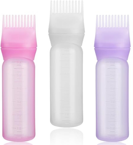 paquete de 3 brochas aplicadoras de color para el cabello, Botellas aplicadoras de peine con escala graduada, aplicadores de aceite para el cabello