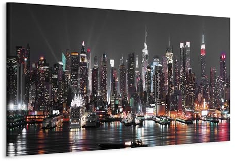 B&D XXL - Leinwand Bilder New York 120x40 cm Vlies Leinwandbild 1 tlg Kunstdruck modern Wandbilder XXL Wohnzimmer Wanddekoration Wandbild Wand Bild Panoramabild - Skyline NY Stadt City d-B-0087-b-a