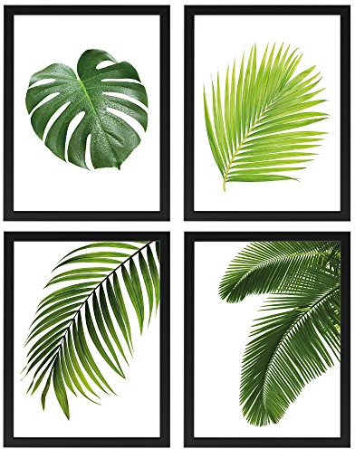PICSonPAPER Poster 4er-Set BLÄTTER, schwarz gerahmt 30 x 40, Dekoration für Wohn- und Arbeitsräume, Monstera, Palmen, Kunstdruck, Wandbild, Poster mit Rahmen, Geschenk