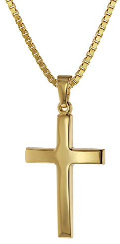 trendor Kreuz-Anhänger Gold 333 (8 Karat) + Goldplattierte Kette Damen und Herren Halskette, Gold Anhänger, zeitloser Kreuz Anhänger aus Echtgold 75263-42 42 cm