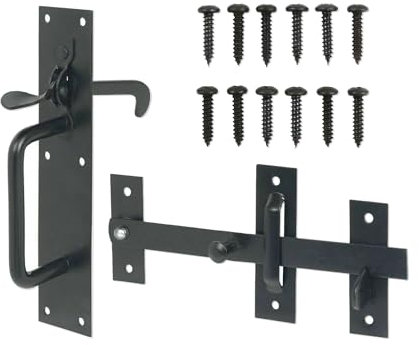 Infinity Decor Heavy Duty Black/Zinc Iron Suffolk Thumb Gate Latch Catch Set Ideal for Wooden Garden Gate, Garage & Shed Doors (Black)