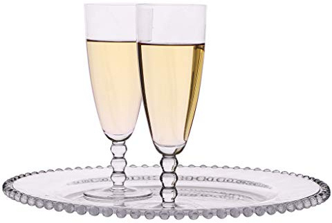 Serving Platter Beaded Glass Bar Drinks Cocktail Serving Tray (CF23) | Serving Tray, Bar Tray, Serving Platter, Beaded Edge, Glass, Bella Perle