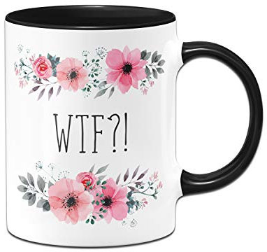 Tassenbrennerei Tasse mit Spruch WTF?! - What The Fuck - Kaffeetasse lustig - beidseitig Bedruckt - Spülmaschinenfest (Schwarz)