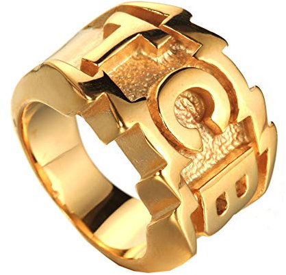 PAURO Herren Edelstahl Gravierte Charakter TCB Ring Gold Größe 73 (23.2)