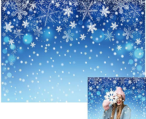 BINQOO 2,1 x 1,5 m blaue Winter-Schneeflocken-Fotografie-Hintergründe, Weihnachten, Schneeflocken-Hintergrund, Requisiten, Weihnachts-Party-Banner