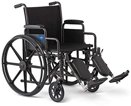 Medline Comfortable Folding Wheelchair with Swing-Back, Desk-Length Arms and Elevating Footrests, 18”W x 16”D Seat,