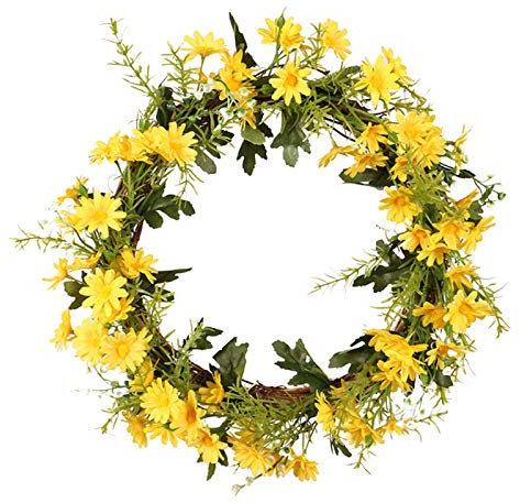 BFYDOAA Daisy Wreaths,Artificial Daisy Door Wreath,Artificial Spring And Summer Wreath for Front Door Window Wall Hanging