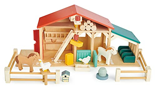 Tender Leaf Toys Bauernhof-Set aus Holz – komplett mit Hofzaun-Tieren und viel Zubehör – fantasievolles Spielen für Kinder ab 3 Jahren