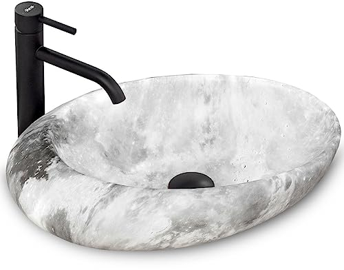 Rea Waschbecken Waschtisch Aufsatzwaschbecken Keramik Handwaschbecken Aufsatz Waschschale Oval Stein 49x31 Grau Badezimmer
