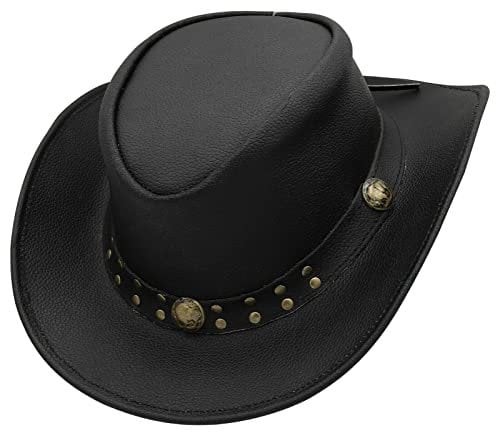 Shapeable Outback hat Style Leather Cowboy Old Style hat for Men and Women Western Wide Brim Vintage Black