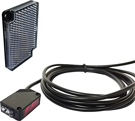STBTECH E3Z-R61 Lichtschrankensensor Innenwandmontage NPN (NO oder NC schaltbar) Reflektierender Lichtschranke Spiegel reflexion N?herungsschalter mit 2 m Kabel, Reflektorplatte, 2 m induktionsabstand