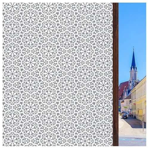 ConCus-T Frosted Lace Patterned Window Film, 44.5 × 300 cm | Static Cling No Glue Self Adhesive Home Office Bathroom Decor