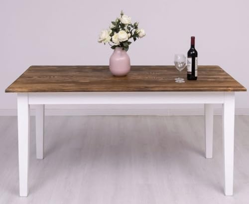 Casa Padrino Landhausstil Esstisch Dunkelbraun/Weiß 160 x 90 x H. 78 cm - Massivholz Küchentisch - Landhausstil Esszimmer Möbel