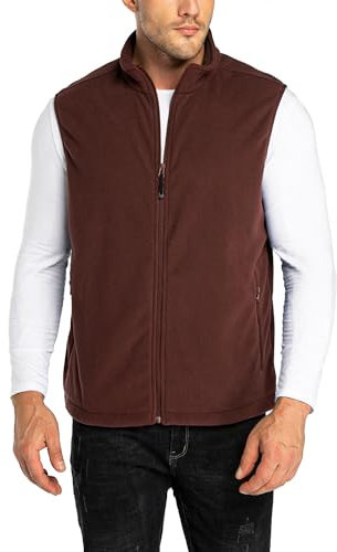 33,000ft Gilets Tops - Gilet in pile da uomo, con collo alto, ultraleggero, per attività all'aria aperta, senza maniche, in pile, con tasche con chiusura lampo, marrone scuro., L