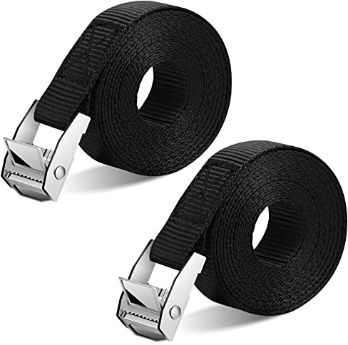 OneNine Spanngurte 5m, 2 Stück Schwarz Zurrgurte mit Klemmschloss, 25mm x 5m Zurrgurt Befestigungsriemen für Dachgepäckträger, SUP,Kajak, Gepäck, Motorrad, Anhänger