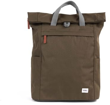 ROKA London Finchley A Large Recycled Canvas (Moss) | Large roll top rucksack with spacious storage, padded laptop sleeve, side bottle pockets, secret pocket and adjustable straps