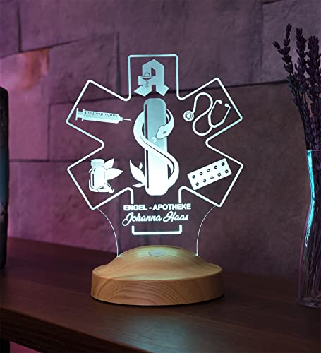 Geschenkelampe Apothekerin Personalisierte mit Namen Gravur Geschenke 3D Led Lampe Abschiedsgeschenk für Arbeitskollegen Kollegin Name Arbeit Praxis