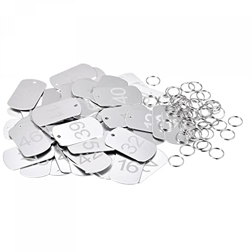 sourcing map 50 Stück Nummernschild, Schlüssel anhänger aus Aluminium, ID Tags aus Metall, 1-50 Nummer mit Ring, silberfarben, rechteckig, zur Dekoration