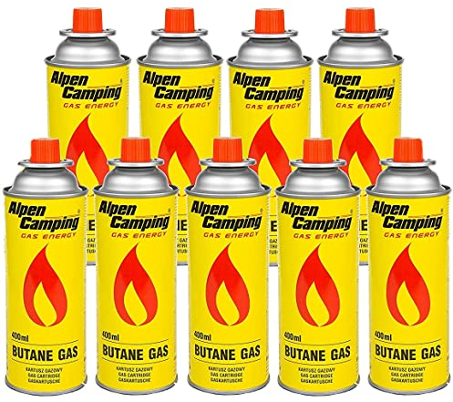 Alpen Camping butane 9 x 400 ml cartouches de gaz Bouteille de gaz pour réchaud à gaz, réchaud de camping, chalumeau Bunsen, chalumeau à souder 400 ml EN417 (9)