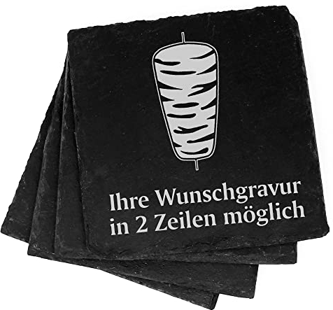 4X Döner Kebab Deko Schiefer Untersetzer Wunschgravur Set - 11 x 11 cm Flaschenuntersetzer Glasuntersetzer Tassenuntersetzer