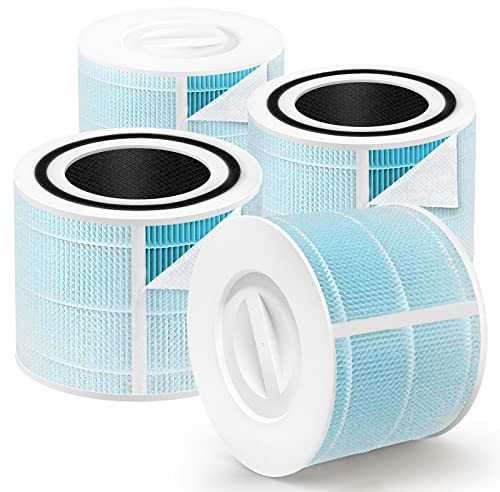 HSIAMEN Smoke Remover Filter Compatible with Levoit Core 300 & PuroAir 240 Air Purifier,4-in-1 H13 True HEPA Core 300S P350 Core300-P Filters, Fit Part# Core 300-RF-SR P350-RF, Blue 4-Pack