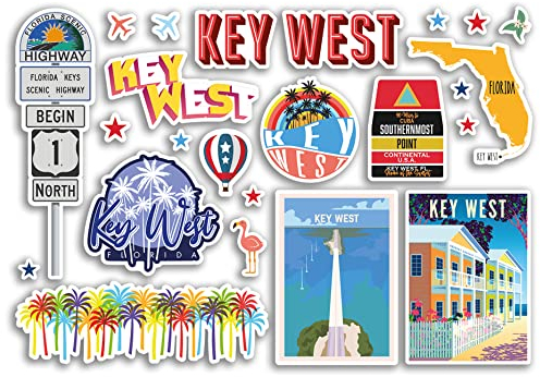 A5 Aufkleberbogen Schlüssel West Sehenswürdigkeiten Vinyl Aufkleber – Florida Amerika States USA American Airport Briefmarken Skyline Flagge Karte Reise Urlaub Scrapbooking Stadt Gepäck #79152