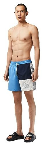 Lacoste Short DE Bain Color-Block Heritage avec Crocodile CONTRASTÉ Bleu