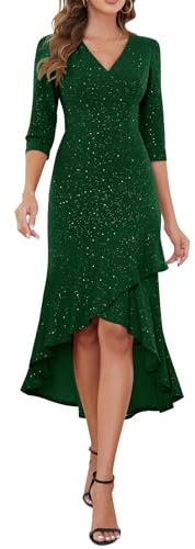 Berylove Abendkleider Lang Festival Outfit Damen Winter Kleider Damen Kleid Glitzer Damen Kleid Hochzeitsgast Damen Ballkleider BLP7065 DarkGreen M