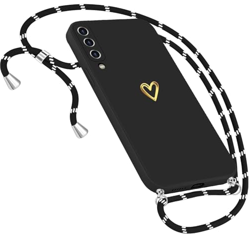 Handykette Hülle für Samsung Galaxy A50 Hülle Necklace, Herz Motiv Muster Handyhülle für Samsung Galaxy A50 Hülle mit Band Kordel zum Umhänge Ultradünn Hülle für Samsung A50/A30s Handykette (Schwarz)