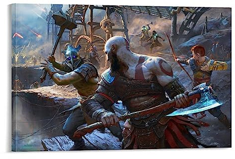 UMCHU God of War Ragnarok Kratos Fight Poster Dekorative Malerei Leinwand Wandkunst Wohnzimmer Poster Schlafzimmer Malerei,Wandkunst Bilddruck Moderne Familienzimmer Dekor 16x24inch(40x60cm)