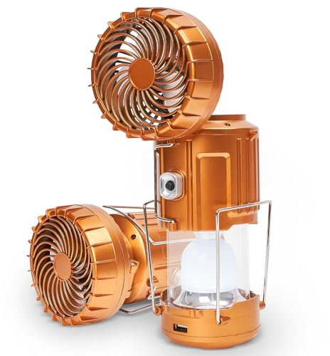 Camping Lanterns with Fan,Solar Camping Fan Charging for Phone, Rechargeable LED Lanterns Camping Fans for Tents Power Outage Hurricanes Camping Gear(Gold)