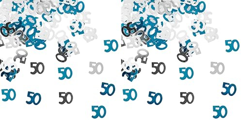 SHATCHI 28g Blue & Silver 50th Birthday Confetti Foil Metallic Glitz Table Scatter Sprinkles Age Bday Party Decorations, 12mm (Pack of 2)