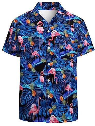 Chemise hawaïenne pour homme, coupe régulière, manches courtes, chemise boutonnée sur le thème de Noël, vêtements de vacances, chemises de plage, Flamants roses tropicaux, Taille XL