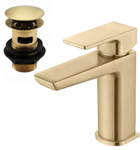 ENKI, Mykonos BT1203 - Grifo mezclador para lavabo con desagüe automático, latón cepillado