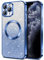 Hython for iPhone 11 Pro Case Clear Magnetic Glitter Phone Cases [Compatible with MagSafe] Full Camera Lens Protector Slim Gradient Sparkle Luxury Plating Shockproof Protective Cover Women, Deep Blue