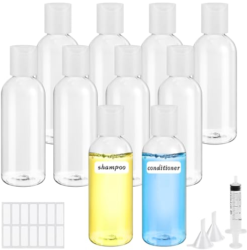 Sheryl&Rain 10Pcs 80ml Travel Bottle for Toiletries, Plastic Bottles Empty, Refillable Transparent Travel Bottles with Syringe Funnels and Labels for Travel Toiletries Makeup