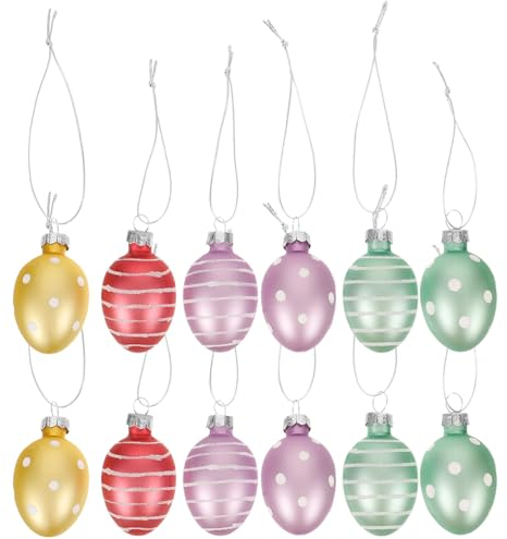 Zerodeko Ostereier-Dekorationen 12 Stück Glas-Osterei-Hängeornamente Bunt Für Osterkorb Baumanhänger Dekoration Partyartikel Lieferungen Zu Hause