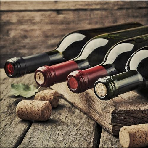 artissimo Glasbild 30x30 cm Küchenbild: Flaschen mit Wein AG5493A - Bild aus Glas, Wandbild Küchendeko vintage
