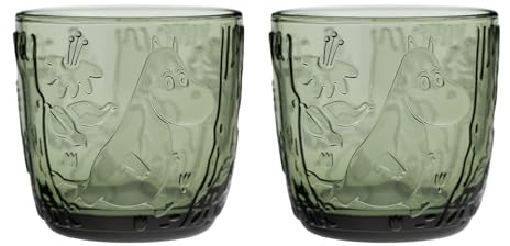 Arabia Mumin-Glasbecher, 280 ml, 2er Set, Transparent, Rund, Klassiker, Wiederverwendbar, Spülmaschinenfest, Hergestellt in Finnland