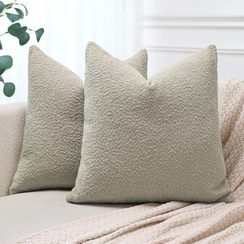 JOTOM 2er Set Boucle Kissenbezüge, Dekorative Weich Einfarbig Wurf Kissenbezug Moderne Kissenhüllen Sofakissen Dekokissen Zierkissenbezug für Wohnzimmer Schlafzimmer Deko (60x60cm, Haferflocken)
