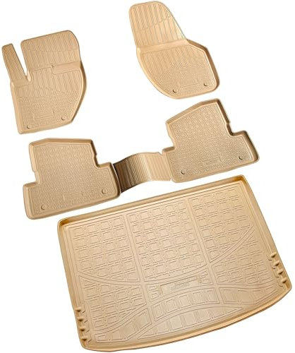 RECAMBO Gummimatten & Kofferraumwanne Set passend für Volvo V40 II + V40 Cross Country | BJ 2012-2019 - 100% passgenaue Auto Fußmatten und Kofferraummatte aus hochwertigen rutschfesten TPE - Beige