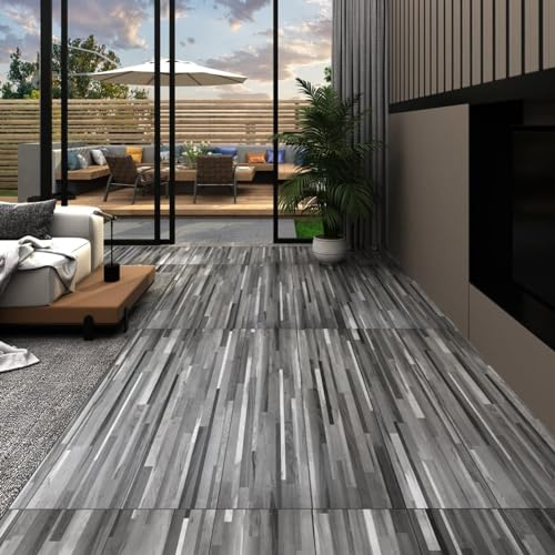 Chaduof PVC Laminat Dielen Selbstklebend, Fliesenfolie, Laminatboden, Küchenrückwand Folie, Bodenbelag Selbstklebend, Wandverkleidung, Deckenpaneele, 5,21m² 2mm Gestreift Grau