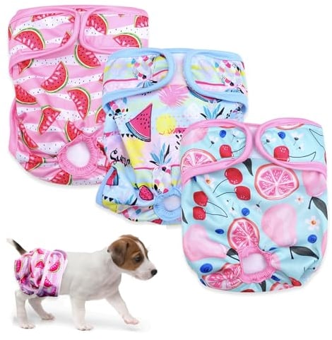 3 Stück Wiederverwendbare Hundewindeln,Hochabsorbierend Höschen für weibliche Haustiere,Hygienische Waschbare Windel Hund,Windeln für Hündinnen bei Läufigkeit und Inkontinenz (m, Muster 2)