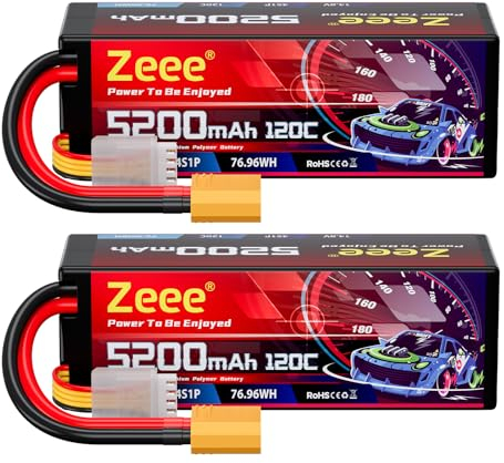 Zeee 4S Lipo Akku 14,8V 120C 5200mAh RC Akku Hardcase mit XT90 Stecker für RC-Auto, RC-Buggy, Truggy, Renn-Truck im Maßstab 1/10, RC-Boot, Renn-Hobbymodelle (2Pack)